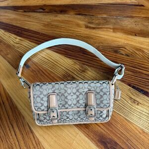 Coach Signature Canvas Mini Belt Bag Brown Khaki Buckle Flap Y2K Baguette Purse